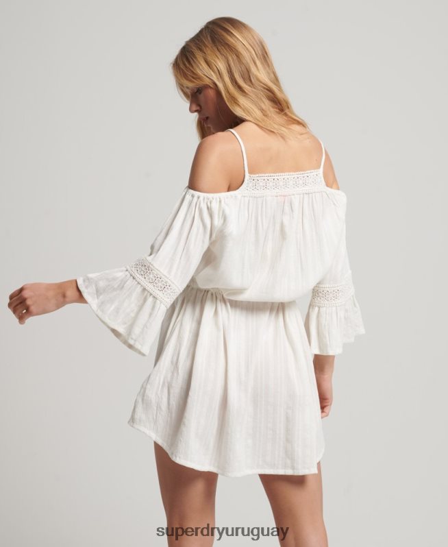 uy Superdry mujer mini vestido con hombros descubiertos blanco DT2N8Z2400 ropa