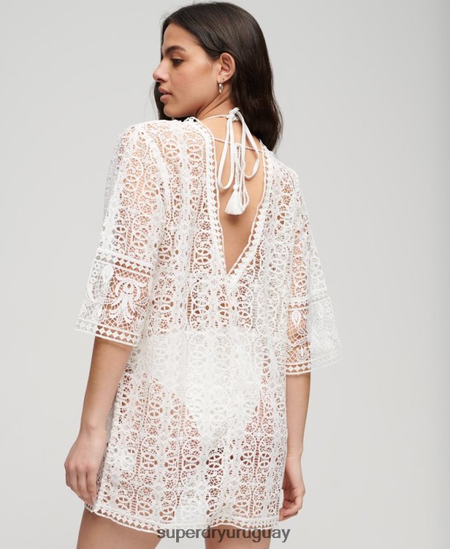 uy Superdry mujer mini vestido de encaje para cubrir la playa crema DT2N8Z1994 ropa