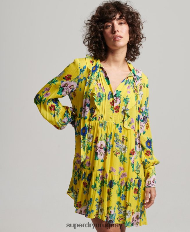 uy Superdry mujer mini vestido de estudios fuera de servicio amarillo DT2N8Z2466 ropa