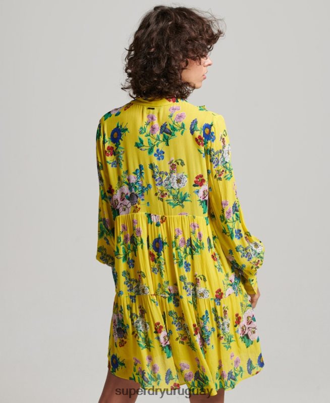 uy Superdry mujer mini vestido de estudios fuera de servicio amarillo DT2N8Z2466 ropa