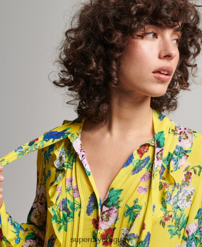 uy Superdry mujer mini vestido de estudios fuera de servicio amarillo DT2N8Z2466 ropa