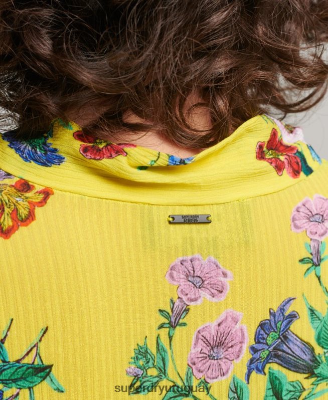 uy Superdry mujer mini vestido de estudios fuera de servicio amarillo DT2N8Z2466 ropa
