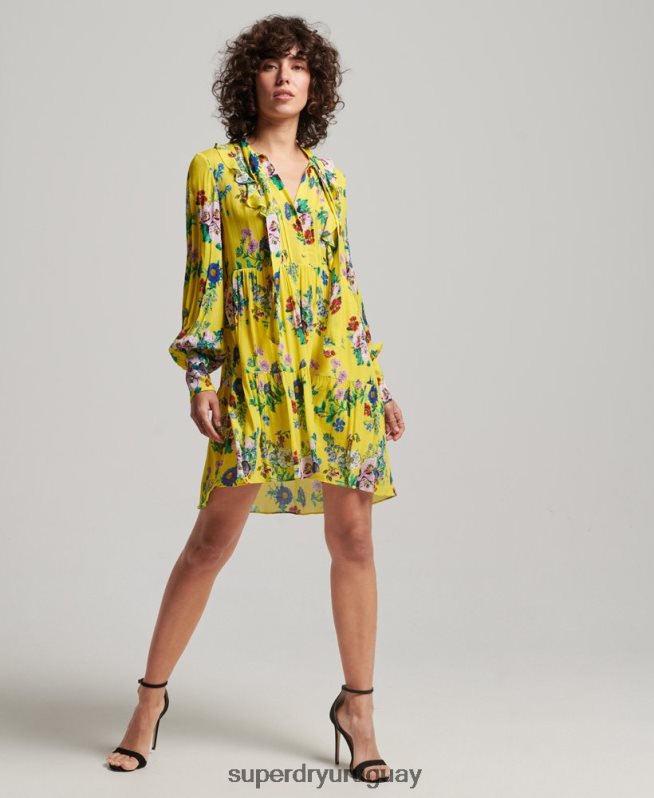 uy Superdry mujer mini vestido de estudios fuera de servicio amarillo DT2N8Z2466 ropa