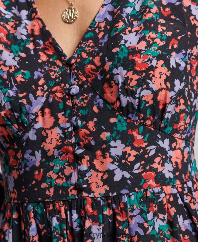 uy Superdry mujer mini vestido de manga larga de la vendimia púrpura DT2N8Z6517 ropa