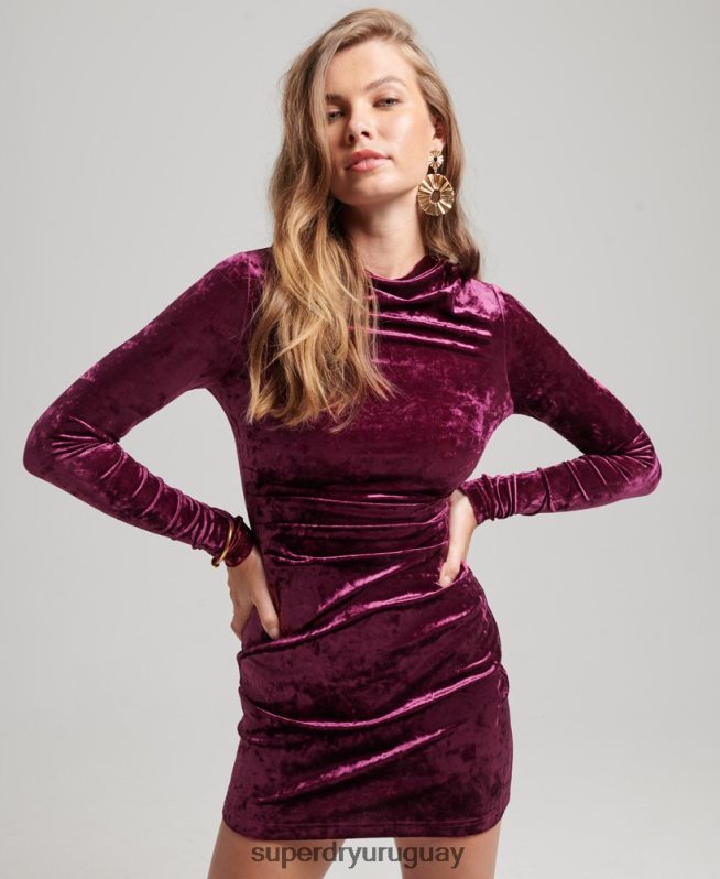 uy Superdry mujer mini vestido de manga larga de terciopelo rosa DT2N8Z2481 ropa