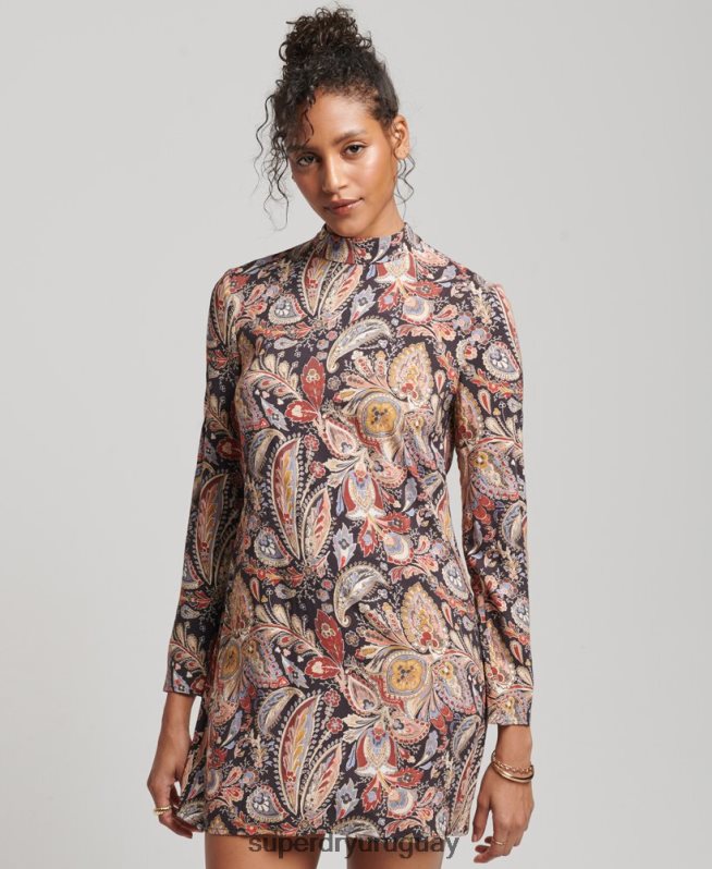 uy Superdry mujer mini vestido estampado de manga larga broncearse DT2N8Z2476 ropa