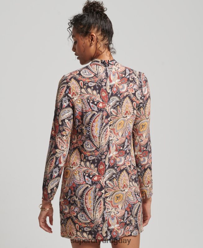 uy Superdry mujer mini vestido estampado de manga larga broncearse DT2N8Z2476 ropa