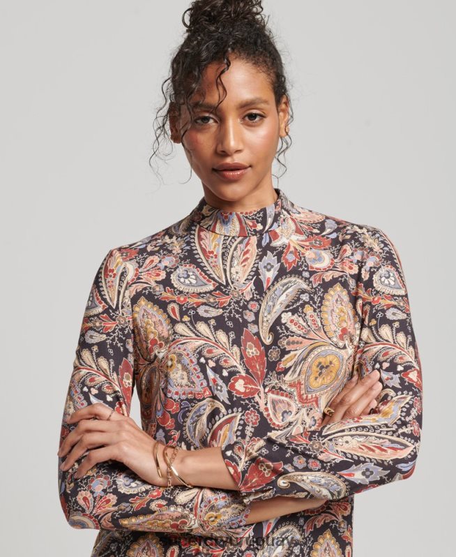 uy Superdry mujer mini vestido estampado de manga larga broncearse DT2N8Z2476 ropa