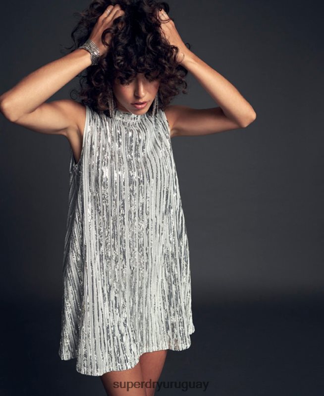 uy Superdry mujer mini vestido sin mangas con lentejuelas plata DT2N8Z2410 ropa