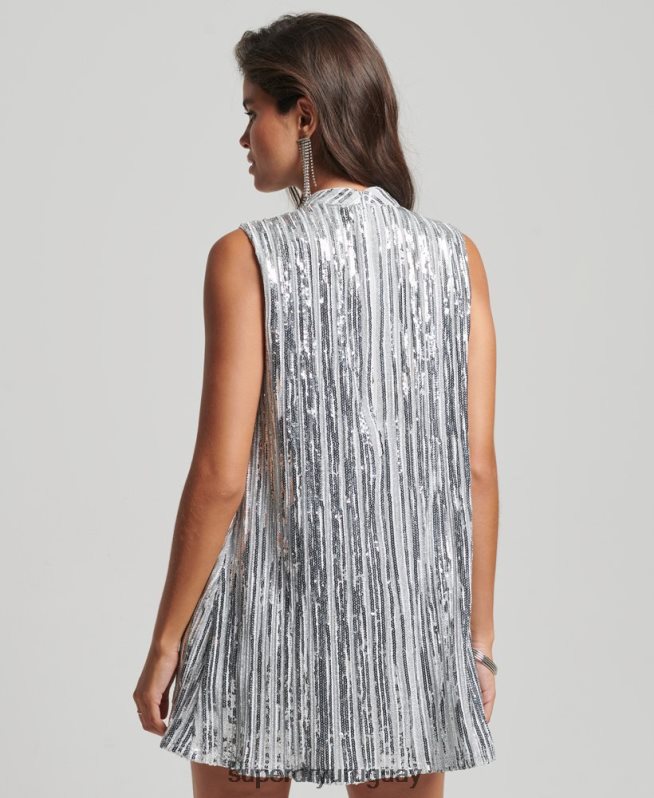 uy Superdry mujer mini vestido sin mangas con lentejuelas plata DT2N8Z2410 ropa