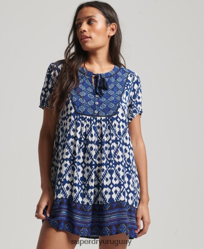 uy Superdry mujer mini vestido vintage con cuello de muesca azul DT2N8Z2182 ropa