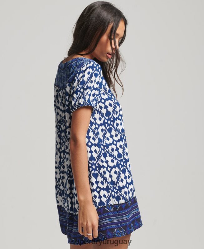 uy Superdry mujer mini vestido vintage con cuello de muesca azul DT2N8Z2182 ropa
