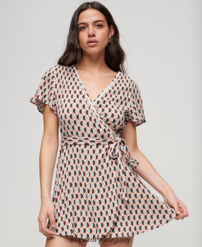 uy Superdry mujer minivestido cruzado vintage marrón DT2N8Z2017 ropa