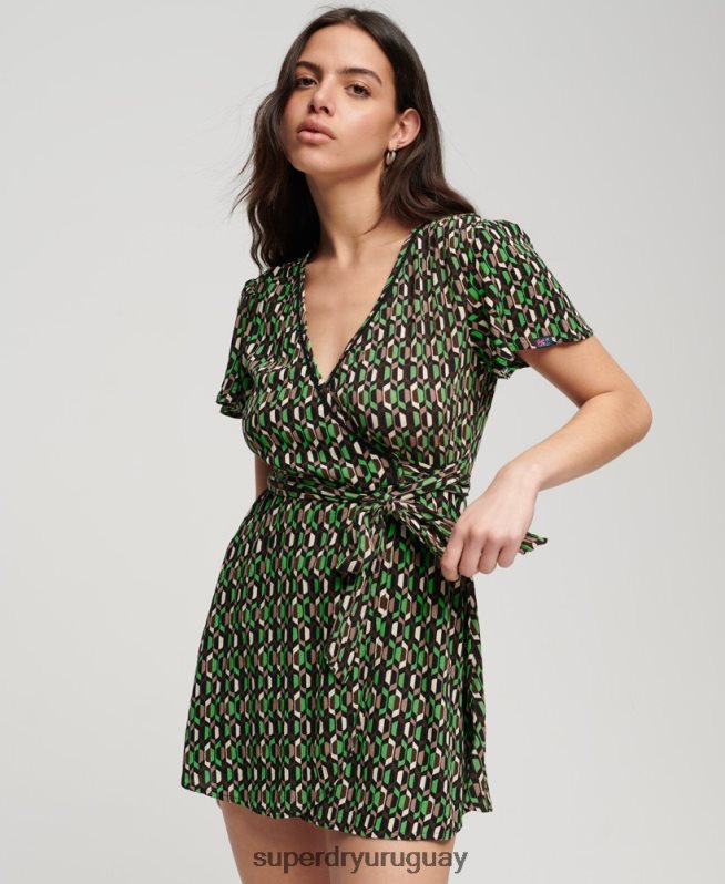 uy Superdry mujer minivestido cruzado vintage verde DT2N8Z2005 ropa
