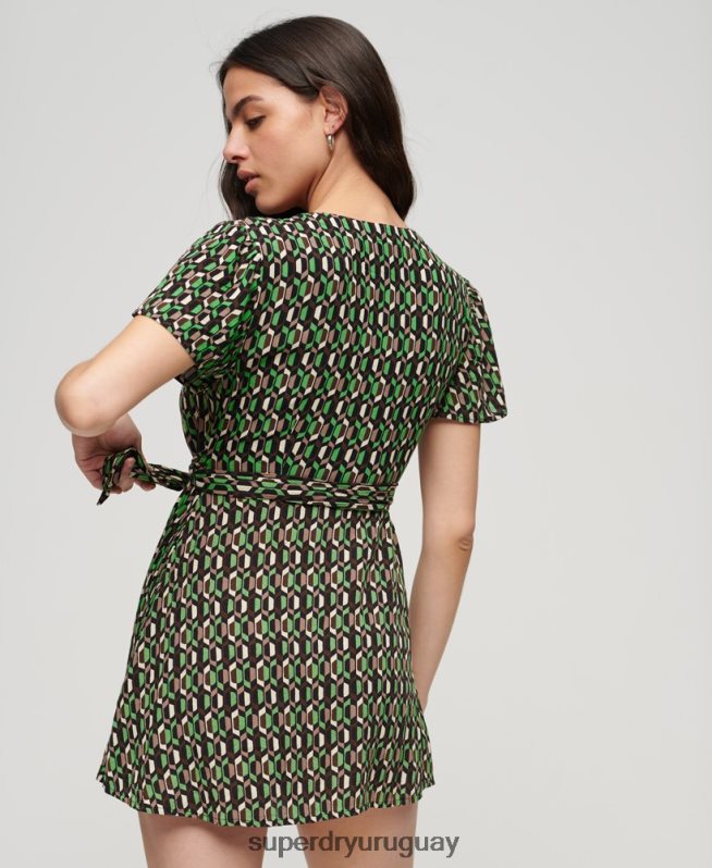 uy Superdry mujer minivestido cruzado vintage verde DT2N8Z2005 ropa