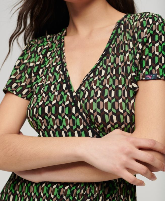 uy Superdry mujer minivestido cruzado vintage verde DT2N8Z2005 ropa