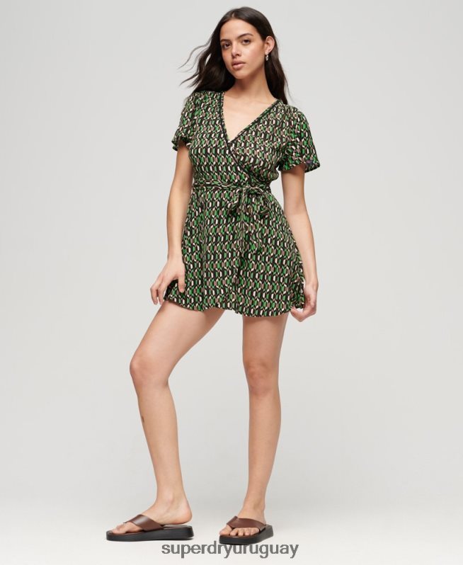 uy Superdry mujer minivestido cruzado vintage verde DT2N8Z2005 ropa