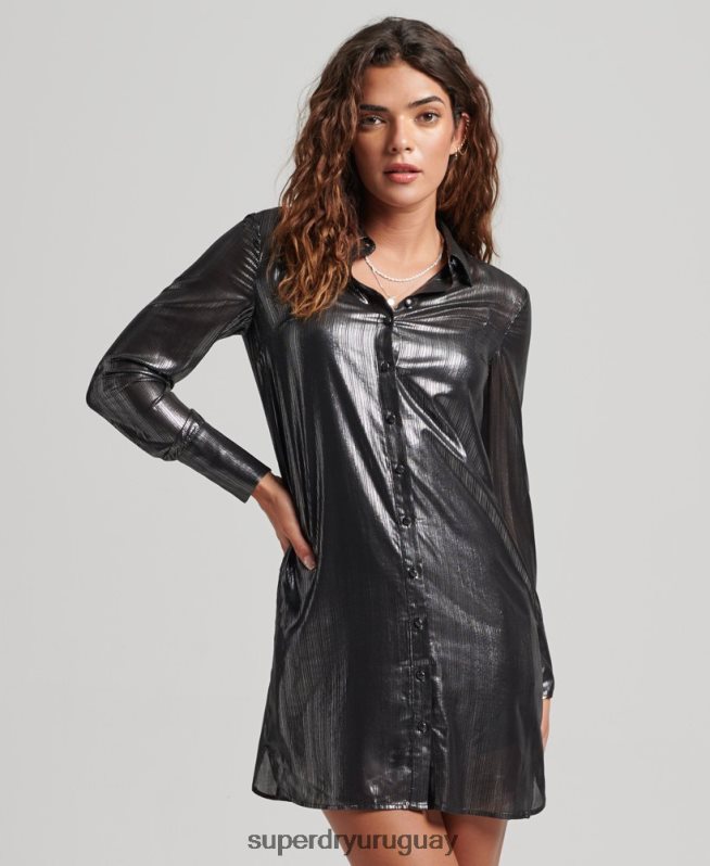uy Superdry mujer vestido camisero brillante negro DT2N8Z2551 ropa