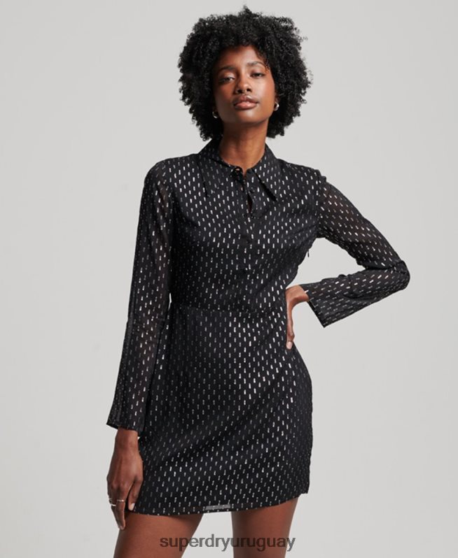 uy Superdry mujer vestido camisero corto estampado negro DT2N8Z2468 ropa