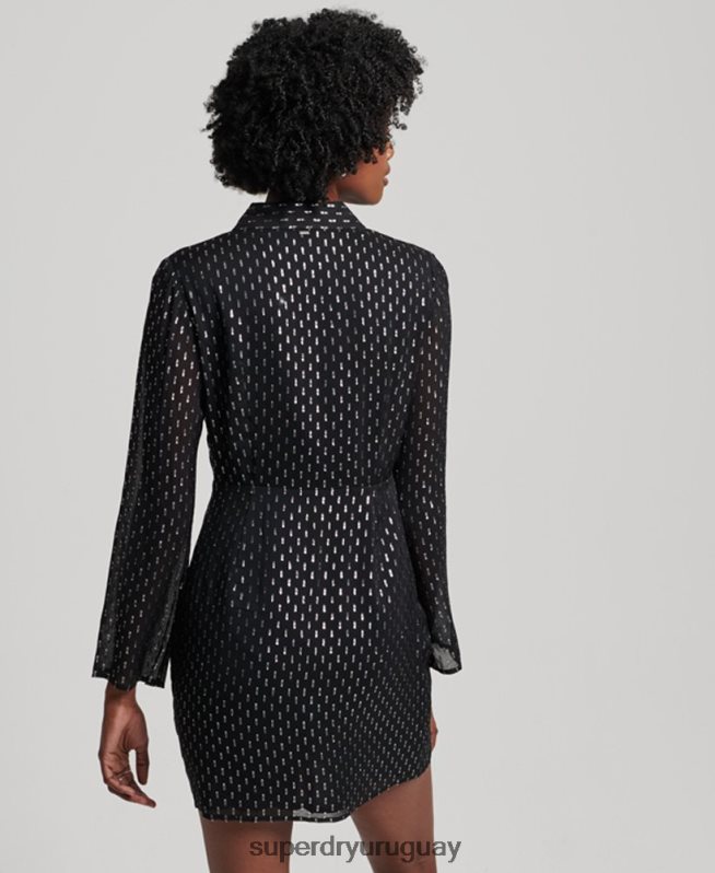 uy Superdry mujer vestido camisero corto estampado negro DT2N8Z2468 ropa