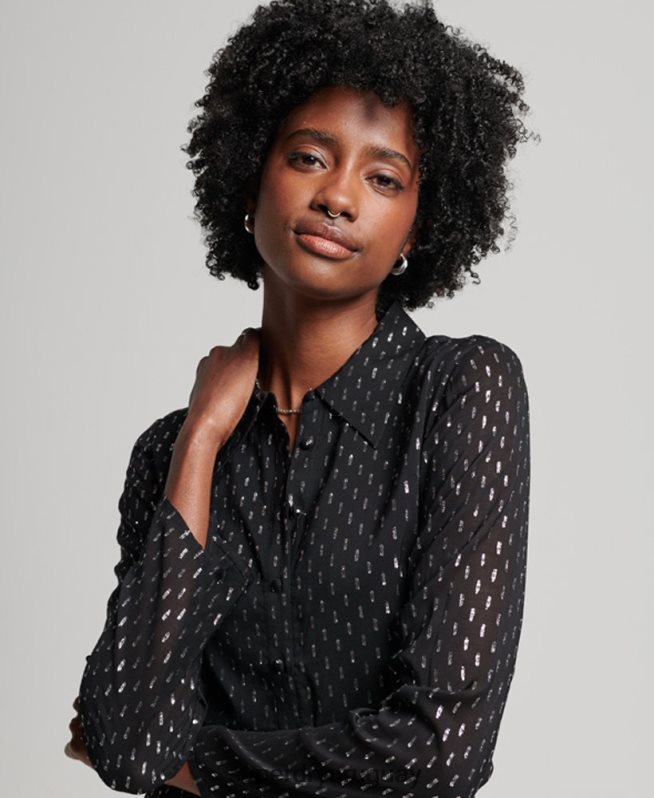 uy Superdry mujer vestido camisero corto estampado negro DT2N8Z2468 ropa