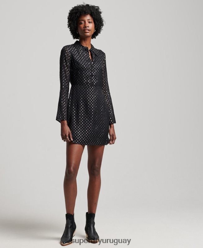 uy Superdry mujer vestido camisero corto estampado negro DT2N8Z2468 ropa