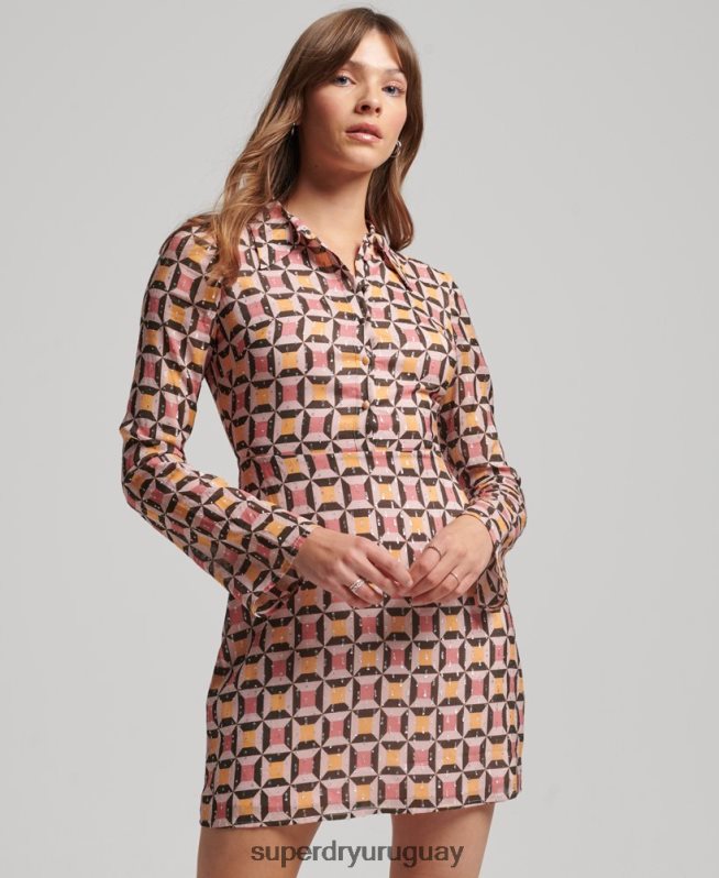uy Superdry mujer vestido camisero corto estampado rosa DT2N8Z2469 ropa