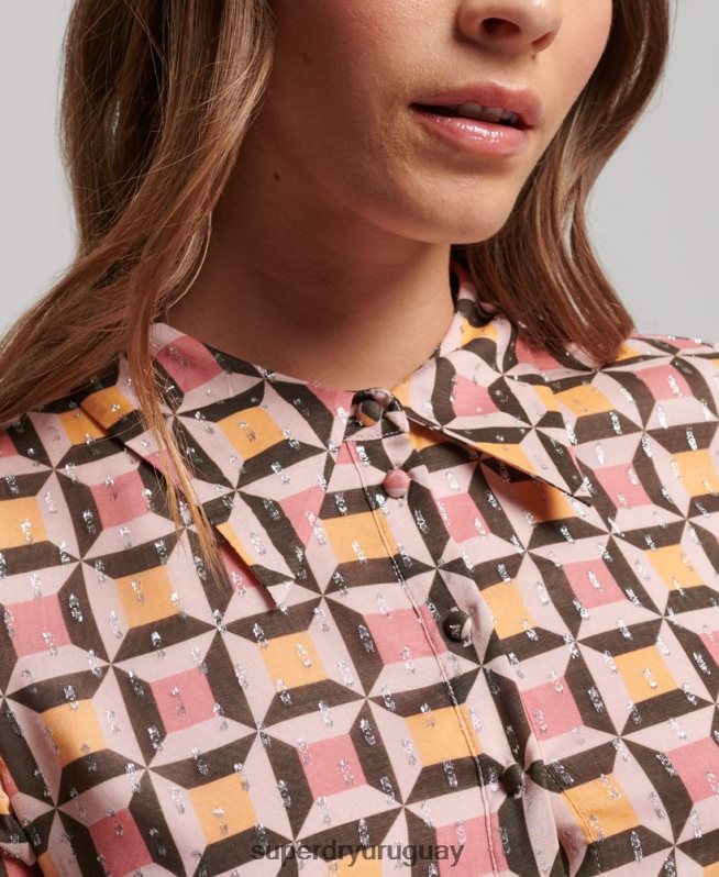 uy Superdry mujer vestido camisero corto estampado rosa DT2N8Z2469 ropa