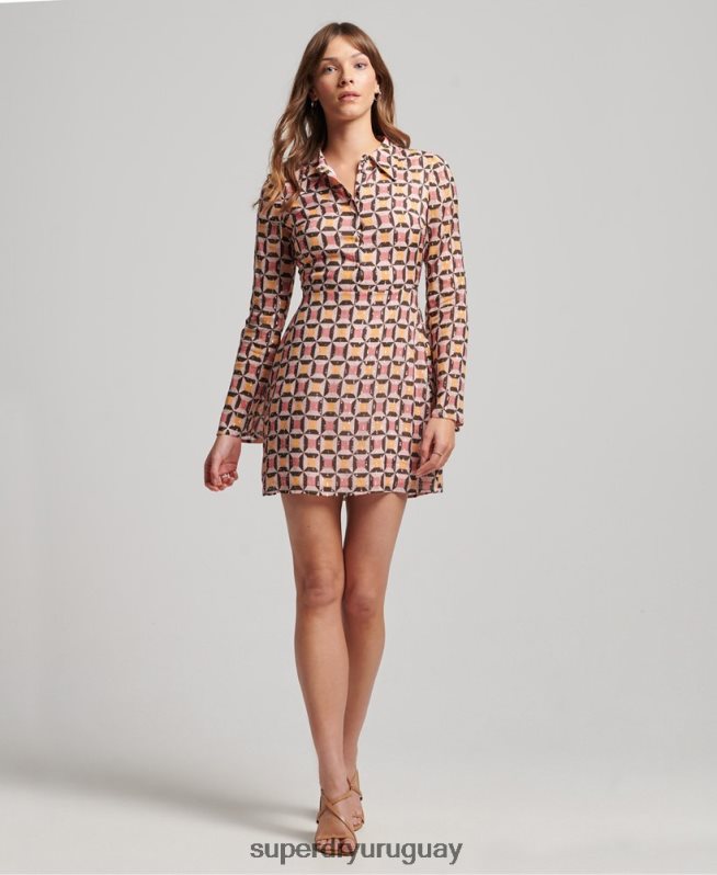 uy Superdry mujer vestido camisero corto estampado rosa DT2N8Z2469 ropa