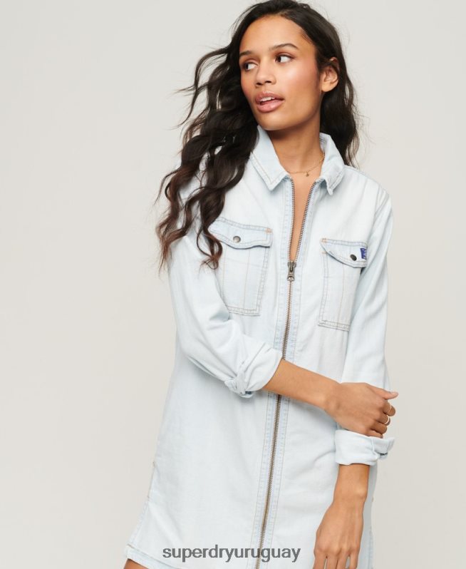 uy Superdry mujer vestido camisero de mezclilla azul claro DT2N8Z2543 ropa
