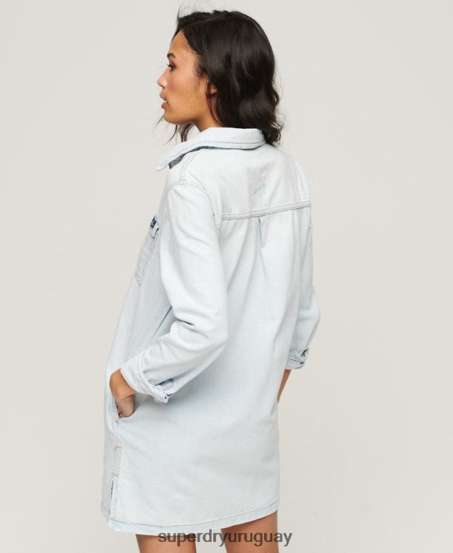 uy Superdry mujer vestido camisero de mezclilla azul claro DT2N8Z2543 ropa