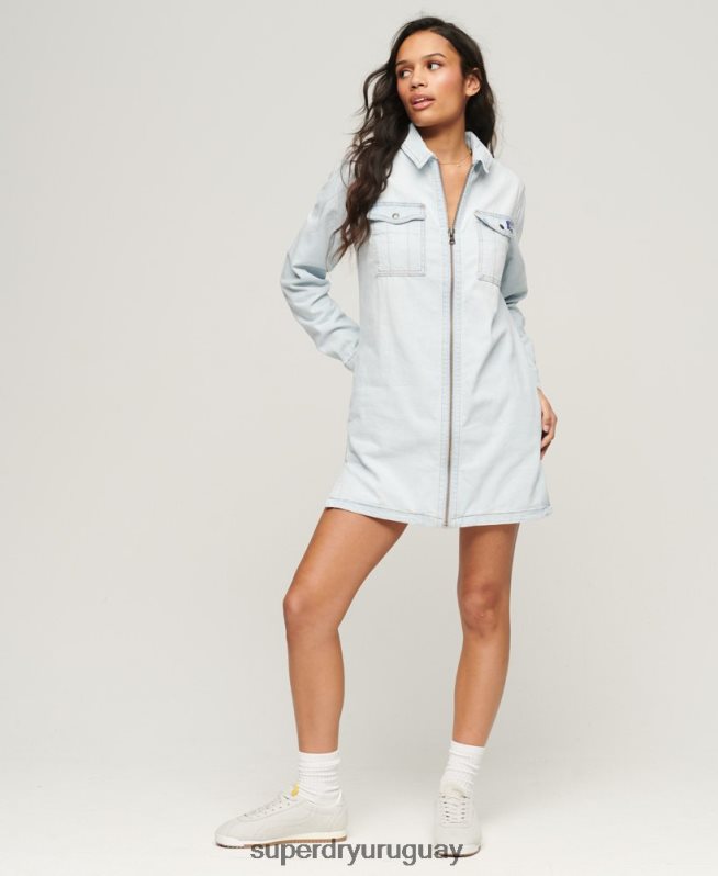 uy Superdry mujer vestido camisero de mezclilla azul claro DT2N8Z2543 ropa