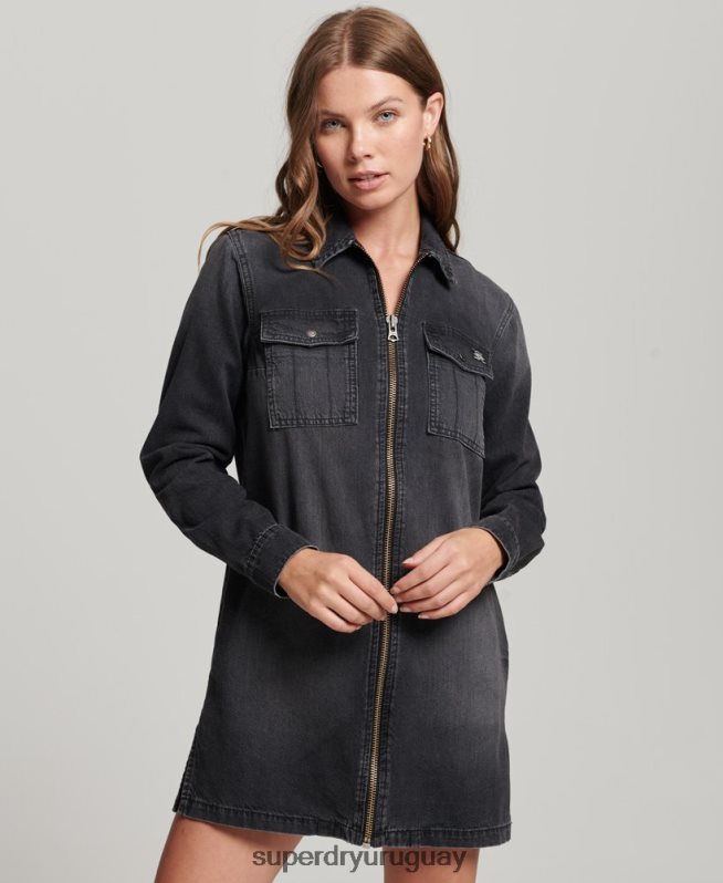 uy Superdry mujer vestido camisero de mezclilla gris oscuro DT2N8Z2506 ropa