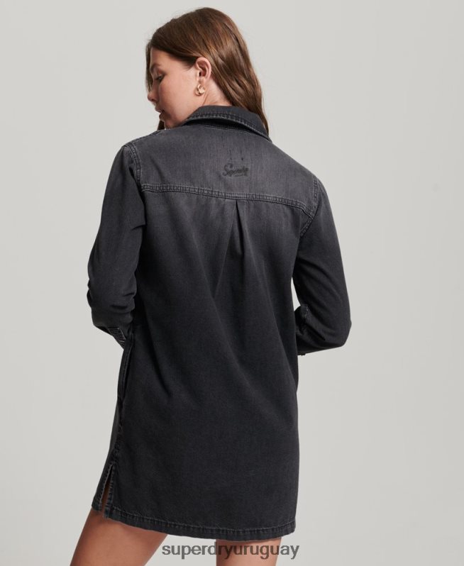 uy Superdry mujer vestido camisero de mezclilla gris oscuro DT2N8Z2506 ropa