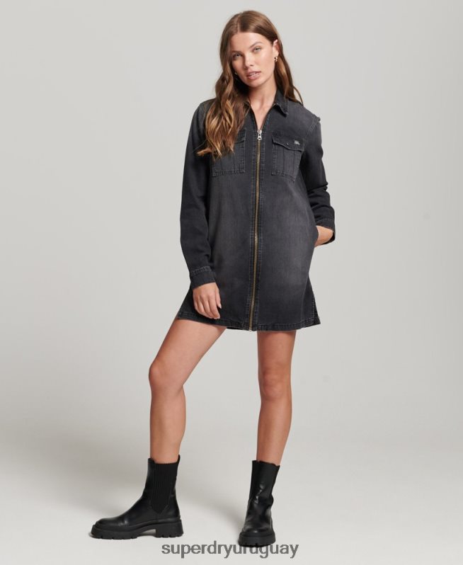 uy Superdry mujer vestido camisero de mezclilla gris oscuro DT2N8Z2506 ropa