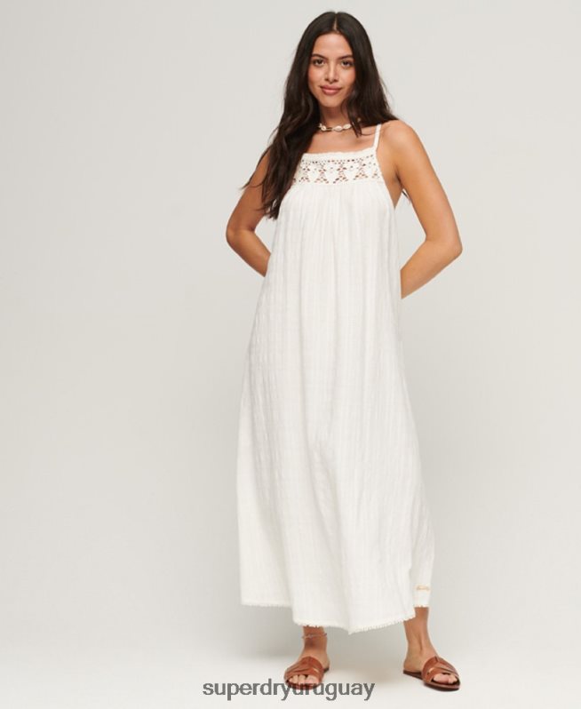uy Superdry mujer vestido camisola largo halter vintage crema DT2N8Z2390 ropa