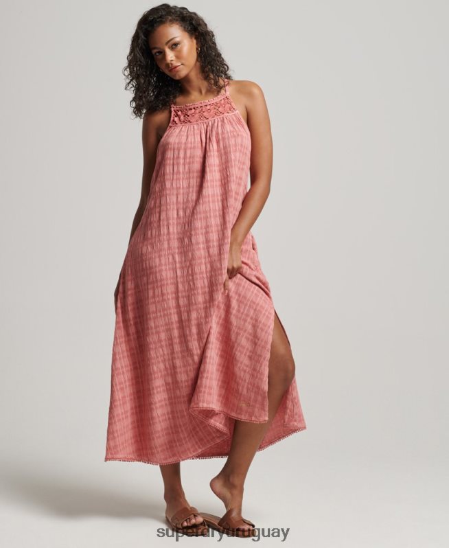 uy Superdry mujer vestido camisola largo halter vintage rosa DT2N8Z2386 ropa