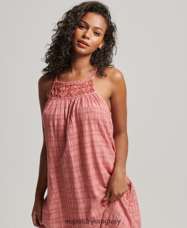uy Superdry mujer vestido camisola largo halter vintage rosa DT2N8Z2386 ropa