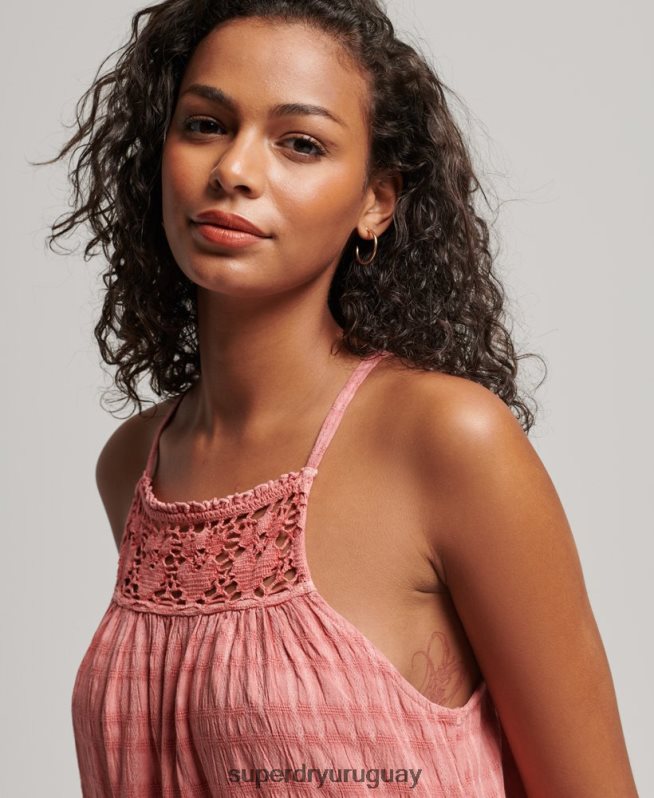 uy Superdry mujer vestido camisola largo halter vintage rosa DT2N8Z2386 ropa