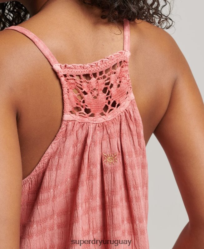uy Superdry mujer vestido camisola largo halter vintage rosa DT2N8Z2386 ropa