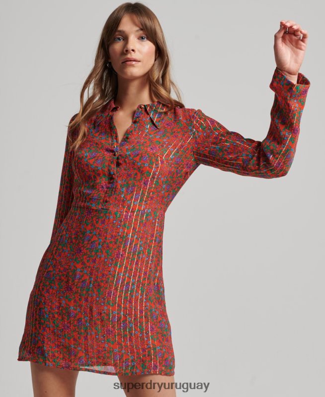 uy Superdry mujer vestido con botones en la parte delantera naranja DT2N8Z2499 ropa