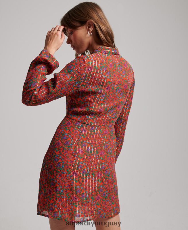 uy Superdry mujer vestido con botones en la parte delantera naranja DT2N8Z2499 ropa