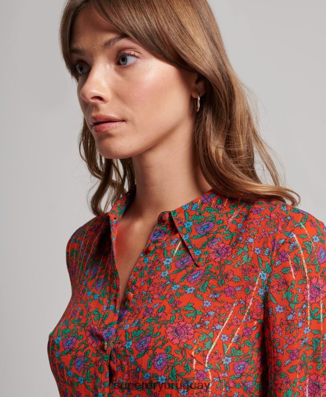 uy Superdry mujer vestido con botones en la parte delantera naranja DT2N8Z2499 ropa