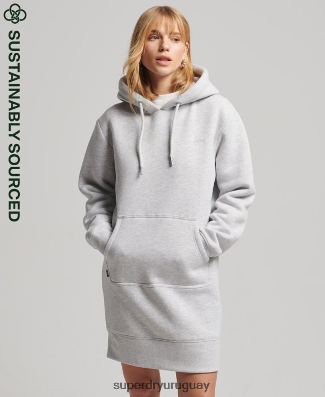 uy Superdry mujer vestido con capucha y logo vintage de algodón orgánico gris claro DT2N8Z2482 ropa