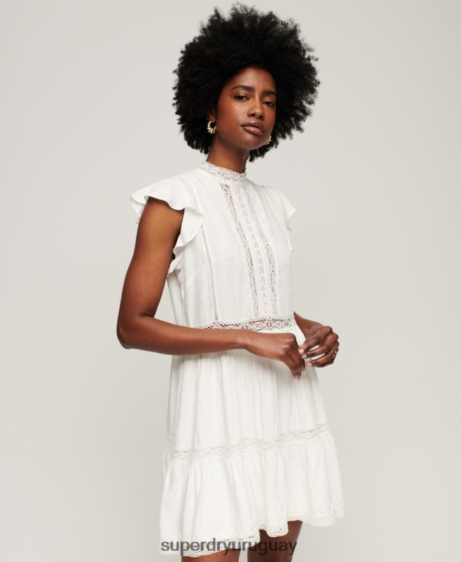 uy Superdry mujer vestido con mezcla de encaje de studios blanco DT2N8Z2368 ropa