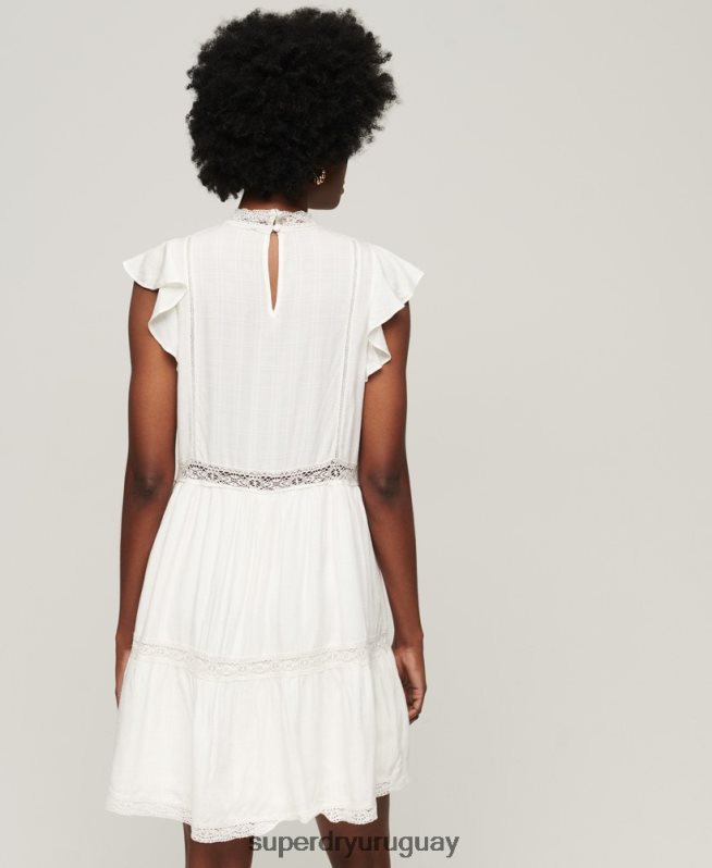 uy Superdry mujer vestido con mezcla de encaje de studios blanco DT2N8Z2368 ropa