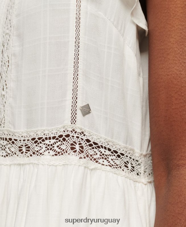 uy Superdry mujer vestido con mezcla de encaje de studios blanco DT2N8Z2368 ropa