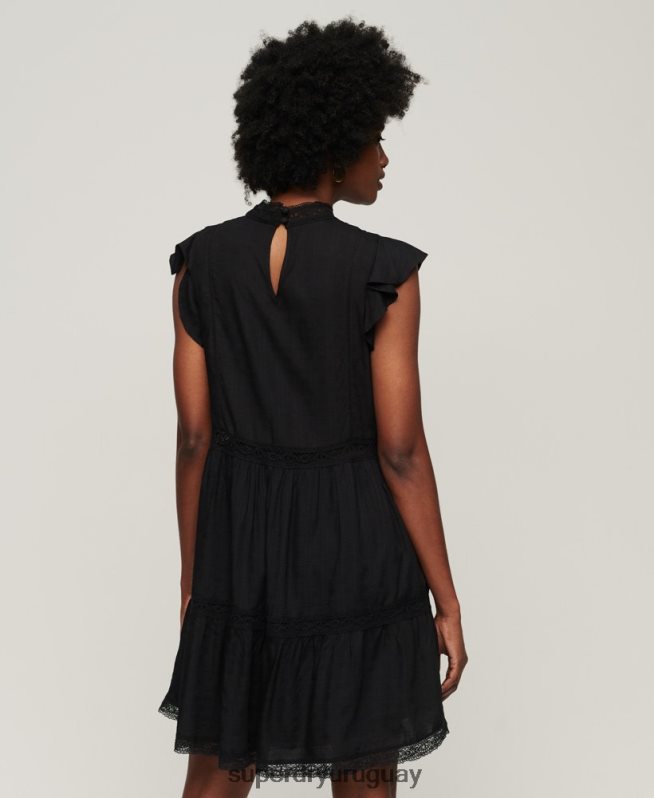 uy Superdry mujer vestido con mezcla de encaje de studios negro DT2N8Z2392 ropa