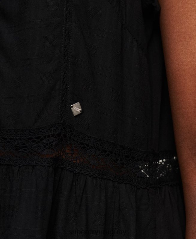 uy Superdry mujer vestido con mezcla de encaje de studios negro DT2N8Z2392 ropa