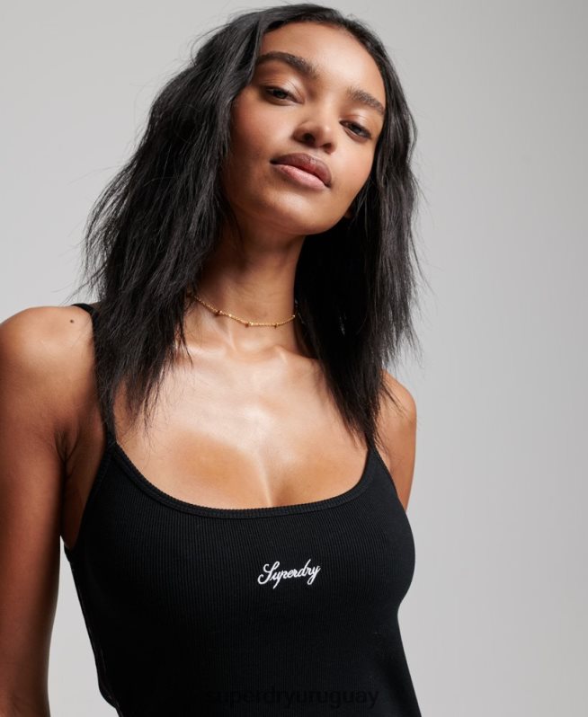 uy Superdry mujer vestido con tiras y logo negro DT2N8Z2436 ropa